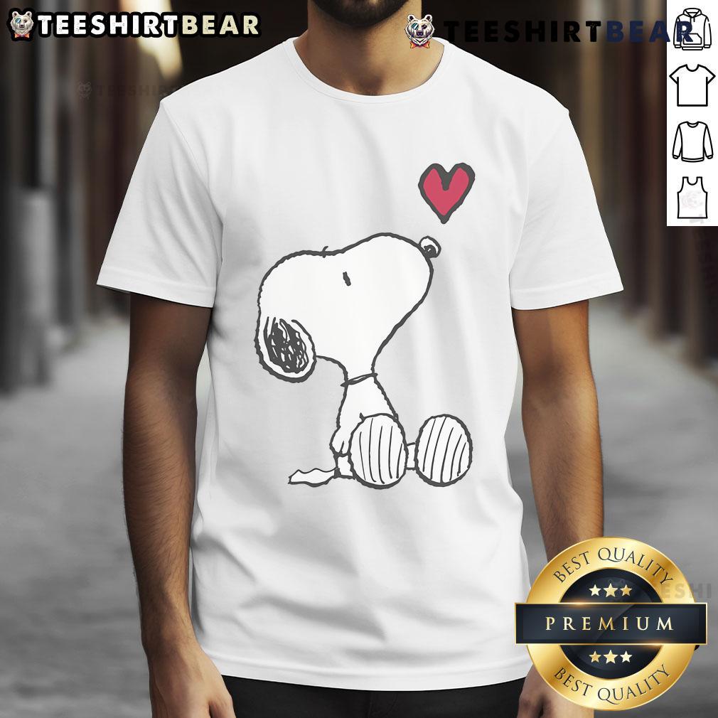 Cute Peanuts Snoopy Heart T Shirt Alt Text: Cute Peanuts Snoopy Heart T-Shirt featuring Snoopy and a heart design, perfect for fans of the beloved comic character.