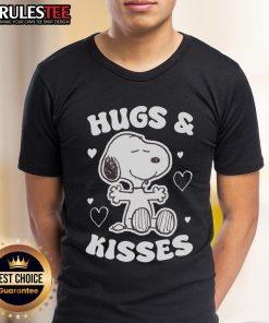Alt Text: Cute Peanuts Snoopy Valentine's Day hugs and kisses t-shirt featuring Snoopy and hearts, perfect for Valentine's gifts.