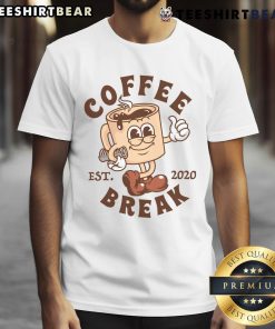 Cute retro coffee break cartoon t-shirt design, established 2020, perfect for coffee lovers and vintage style enthusiasts.