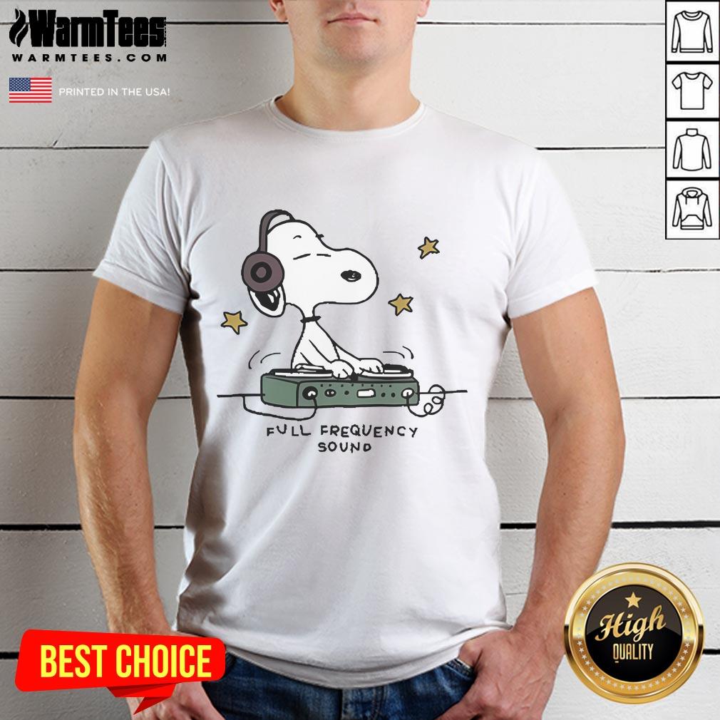 Cute Snoopy Full Frequency Sound T Shirt Alt Text: Cute Snoopy Full Frequency Sound T-Shirt featuring a playful Snoopy graphic and vibrant colors for music lovers.