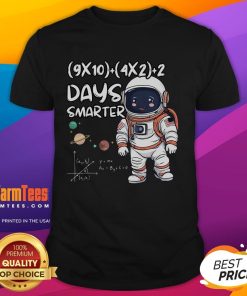 Funny 100 Days Smarter Groovy Astronaut Math Equation T-Shirt design featuring a colorful astronaut and playful math graphics.