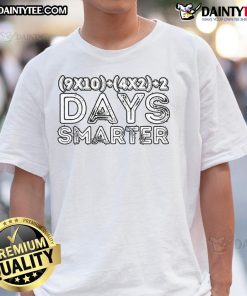 Funny 100 Days Smarter quote on a teacher math equation T-shirt, perfect for celebrating student achievements in style.