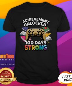 Funny Achievement Unlocked 100 Days Strong video game t-shirt design featuring playful graphics and bold text for gamers.