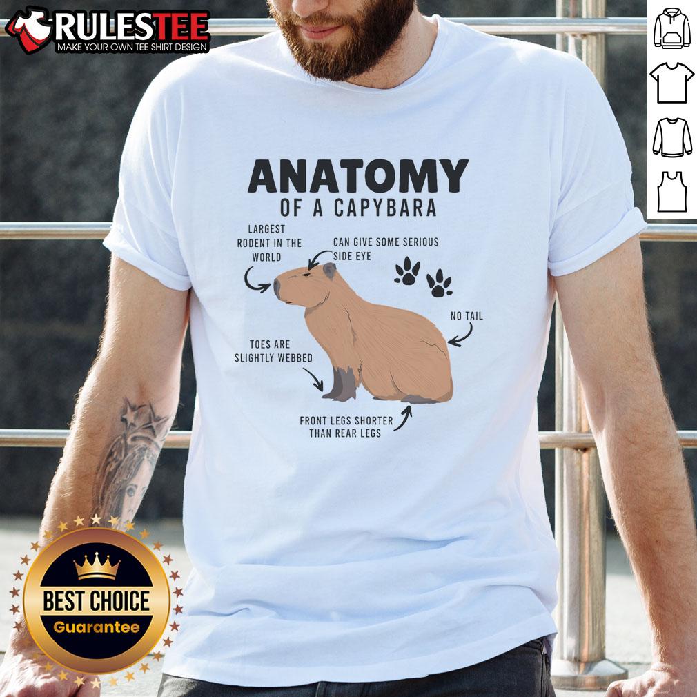 Funny Anatomy Of A Capybara T Shirt Funny Anatomy Of A Capybara T-Shirt featuring a humorous illustration of capybara anatomy and playful text design.