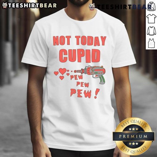 Funny Anti Valentine's Day Heart T-Shirt with 'Not Today Cupid' slogan, perfect for single and sarcastic celebrations.