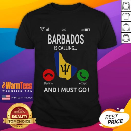 Funny Barbados Is Calling T-Shirt featuring the vibrant Barbados flag design, perfect for island lovers and beach enthusiasts.