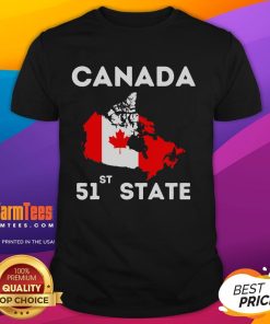 Funny Canada 51st State Trump Canada meme T-shirt design featuring humorous graphics and bold text for comedy lovers.