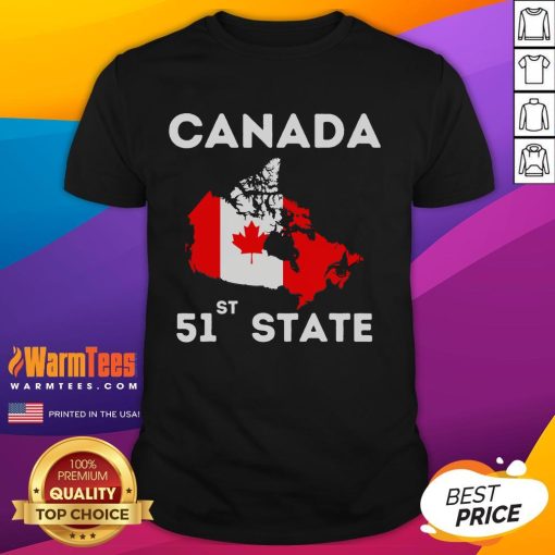 Funny Canada 51st State Trump Canada meme T-shirt design featuring humorous graphics and bold text for comedy lovers.