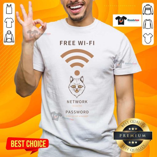 Funny Cat Free Wifi T-Shirt design featuring a playful cat with a WiFi symbol, perfect for cat lovers and tech enthusiasts.