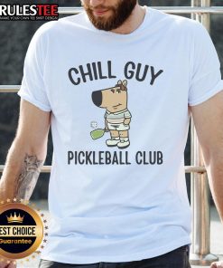 Funny Chill Guy Pickleball Club T-shirt featuring a relaxed character enjoying the sport with a playful vibe.