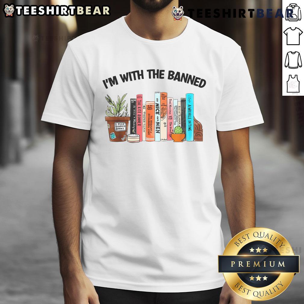 Funny I'M With The Banned Book Readers I Read Banned T Shirt Alt Text: Funny I'M With The Banned Book Readers T-Shirt showcasing a humorous design promoting banned book advocacy.