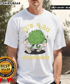 Alt Text: Funny 'Its 420 Somewhere' weed marijuana stoner t-shirt design featuring vibrant graphics and playful text.