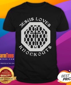 Funny Jesus Loves Knockouts Cross T-Shirt featuring a playful design celebrating faith and humor.
