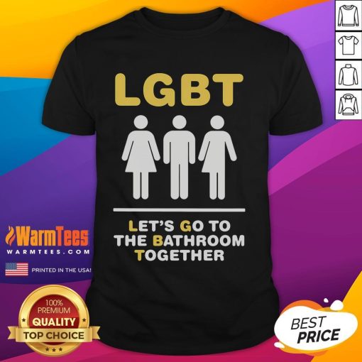 Funny LGBT Let's Go to the Bathroom Together T-Shirt design featuring vibrant colors and playful graphics.