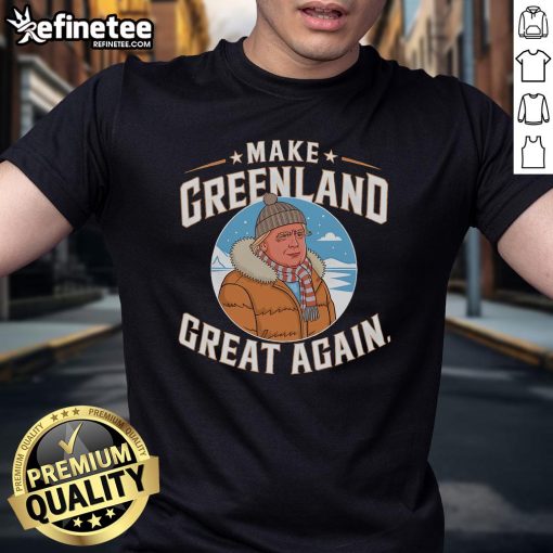 Funny Make Greenland Great Again Trump T-Shirt featuring humorous slogan and vibrant graphics, perfect for political satire.