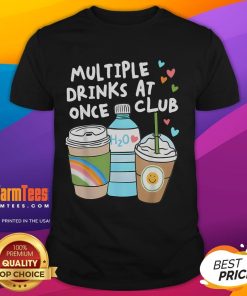Funny Multiple Drinks At Once Club T-Shirt featuring colorful drink graphics, perfect for party lovers and humor enthusiasts.