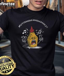 Funny Mustard Lamar TV Off parody t-shirt featuring a whimsical mustard bottle singing design.