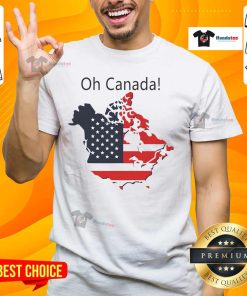 Funny Oh Canada Trump T-Shirt featuring a USA map depicting Canada as America's 51st state.