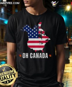 Funny President Donald Trump Oh Canada USA American Flag T-Shirt featuring a humorous design celebrating patriotism.