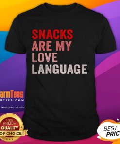 Funny Snacks Are My Love Language Valentine's Day T-Shirt featuring playful snack graphics and vibrant colors.