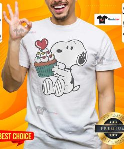 Funny Snoopy Heart Cupcake T-Shirt featuring a cute Snoopy design with a cupcake and heart, perfect for casual wear.