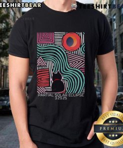 Funny Solar Eclipse Cat graphic on a T-shirt for the 2025 Partial Solar Eclipse event, perfect for cat lovers and astronomy fans.