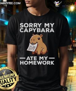 Funny Sorry My Capybara Ate My Homework T-Shirt featuring a playful capybara graphic, perfect for animal lovers and students.