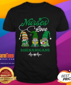 Alt Text: Funny St Patrick's Day Nurses Love Shenanigans T-Shirt featuring a playful design perfect for festive celebrations.