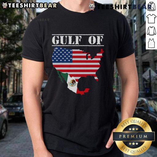 Funny Trump Gulf of United States of America flag retro T-shirt design showcasing humor and patriotism.