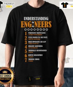 Funny Understanding Engineers Lists distressed engineer T-shirt featuring humorous graphics for tech enthusiasts.