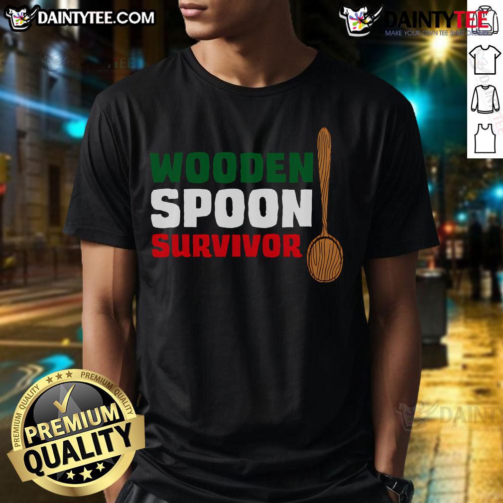 Funny Wooden Spoon Survivor Italian Flag T Shirt Funny Wooden Spoon Survivor T-Shirt featuring the Italian flag, perfect for cooking enthusiasts and Italian culture fans.