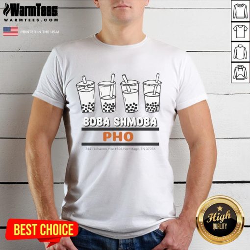 Good Boba Shmoba and Pho T-Shirt featuring playful food graphics, perfect for boba tea and pho lovers.
