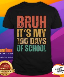 Good Bruh It's 100 Days Of School Celebration T-Shirt featuring colorful graphics celebrating 100 days of learning.