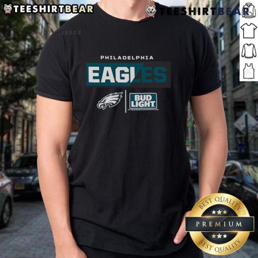 Good Bud Light Philadelphia Eagles team t-shirt in green featuring the Eagles logo, perfect for game day and fan apparel.