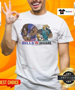 Buffalo Bills vs Jacksonville Jaguars NFC Wild Card Matchup NFL Playoffs T-Shirt featuring team mascots and vibrant graphics.