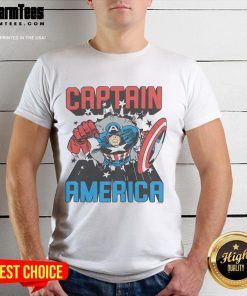 Alt Text: Good Captain America Bustin' Through T-Shirt featuring a vibrant graphic of Captain America breaking through fabric.