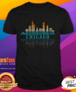 Vintage Chicago skyline graphic T-shirt showcasing iconic Illinois cityscape design, perfect for proud Chicagoans.