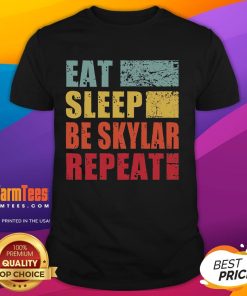 Retro T-shirt featuring 'Good Eat Sleep Be Skylar Repeat' slogan in vibrant colors, perfect for casual wear.
