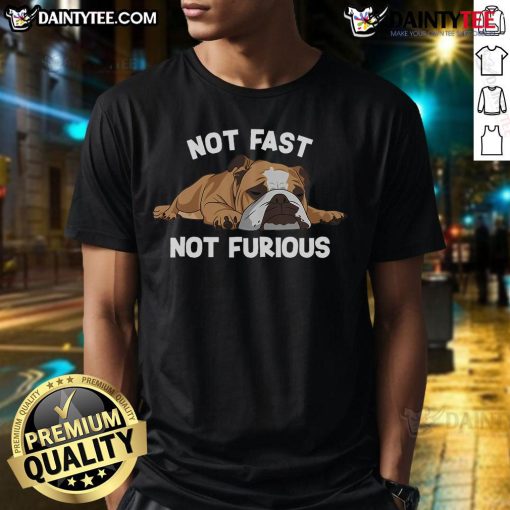 Good English Bulldog Sleeping Not Fast Not Furious T-Shirt featuring a cute sleeping bulldog design for dog lovers.