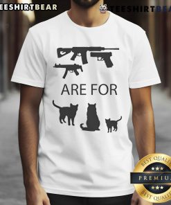 Anti-gun cat t-shirt featuring the phrase 'Good Guns Are For Pussies' with a playful cat graphic.