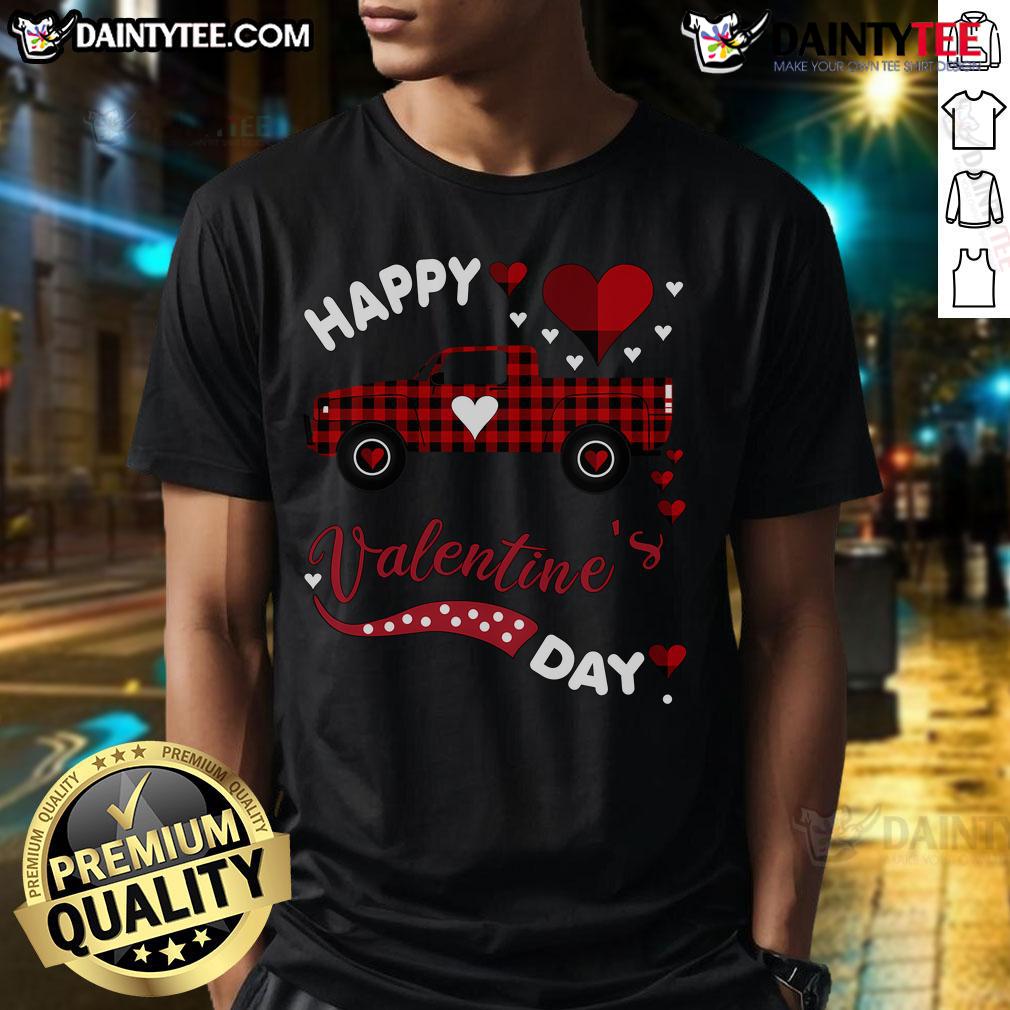 Good Happy Valentines Day Truck Buffalo Red Plaid Love Heart T Shirt Happy Valentine's Day truck t-shirt featuring red plaid, love hearts, and a buffalo design for festive apparel.