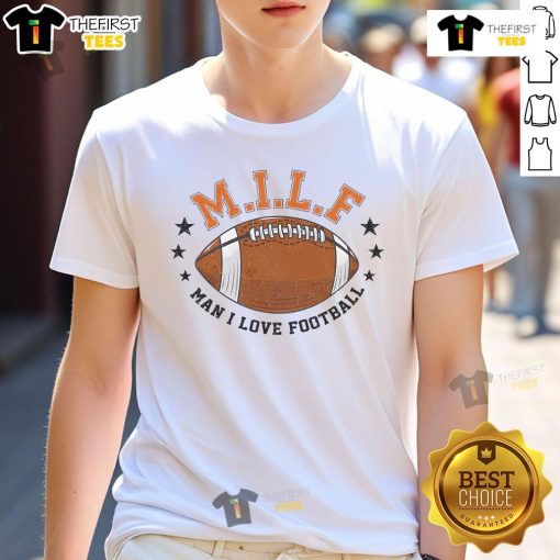 Good Milf Man I Love Football T-Shirt design featuring a humorous football-themed graphic for sports enthusiasts.