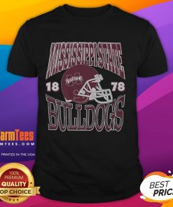 Alt Text: Good Mississippi State Bulldogs Classic Team Helmet T-Shirt featuring the iconic Bulldogs logo in maroon and white.