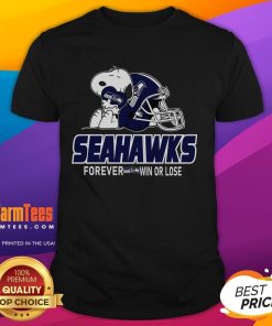 Good NFL The Peanuts Movie Snoopy Forever Win or Lose football Seattle Seahawks T-shirt featuring Snoopy in Seahawks gear.