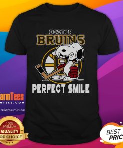 Alt Text: Boston Bruins Snoopy T-Shirt featuring a perfect smile, inspired by The Peanuts Movie, perfect for hockey fans.