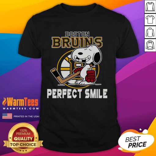 Alt Text: Boston Bruins Snoopy T-Shirt featuring a perfect smile, inspired by The Peanuts Movie, perfect for hockey fans.