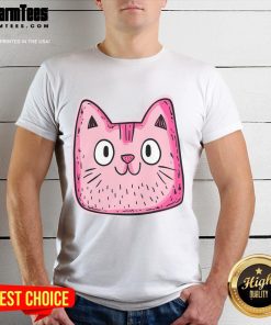 Good Pink Whiskers Smiling Cat Face T-Shirt featuring a cute cat design for cat lovers, perfect for casual wear.
