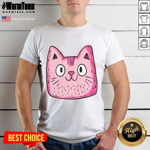 Good Pink Whiskers Smiling Cat Face T-Shirt featuring a cute cat design for cat lovers, perfect for casual wear.