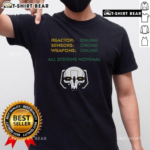 Good Reactor Sensors Weapons Online All System Normal Mechwarrior T-Shirt design featuring mechs and gaming graphics.