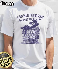 Good Retro I Just Want To Read Books And Pet Cats T-Shirt featuring a vintage design with books and a cat illustration.